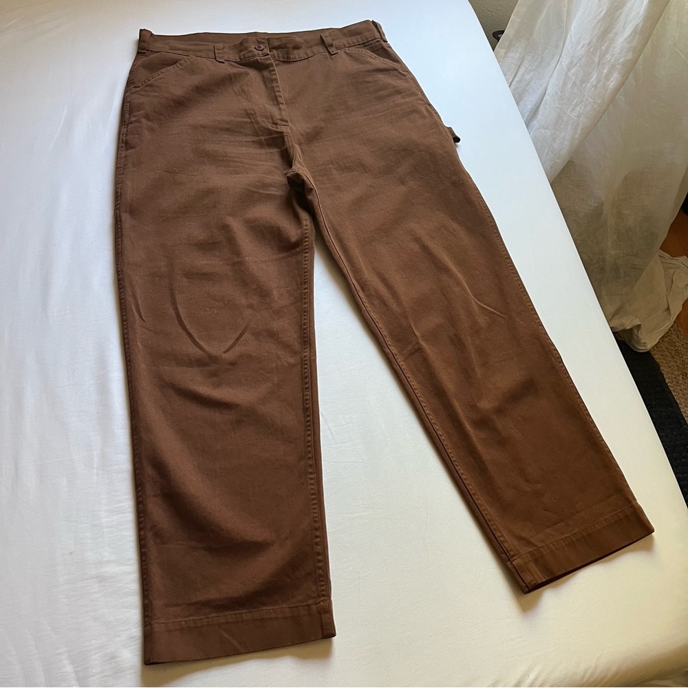 ALI GOLDEN brown utility cotton wide straight leg cropped pants